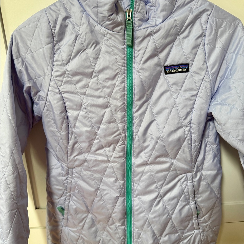 Patagonia Puffer Jacket in Purple and Green with Quilted Design size M (10)